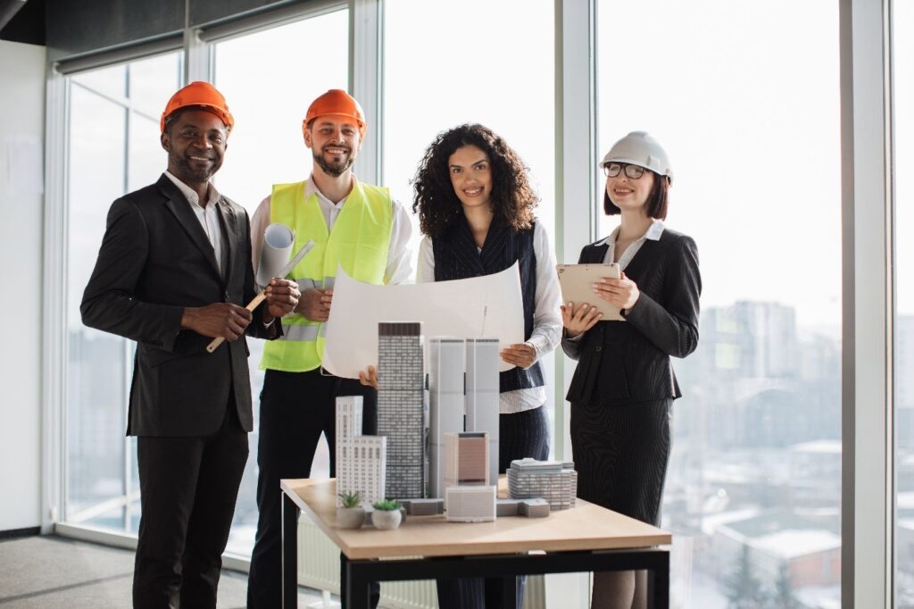 Property developers sales team showing their upcoming project in dubai