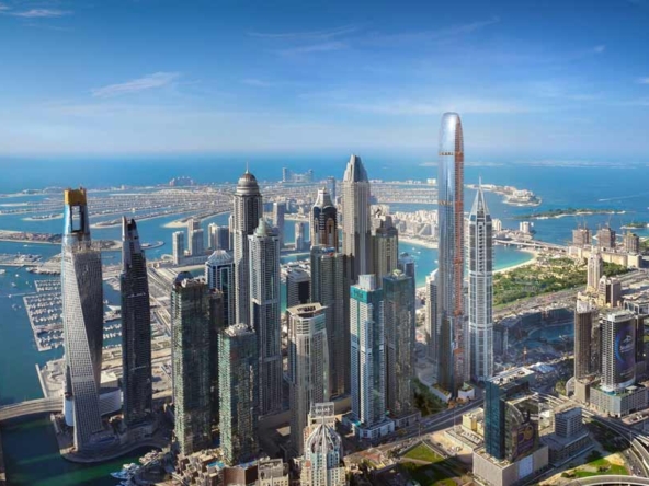 Dubai-skyline-showing-world's-tallest-residential-building-six-senses-residences-dubai-marina