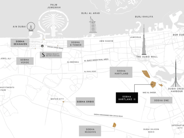 Skyscape Avenue location map in Dubai, showcasing its proximity to major landmarks and attractions.