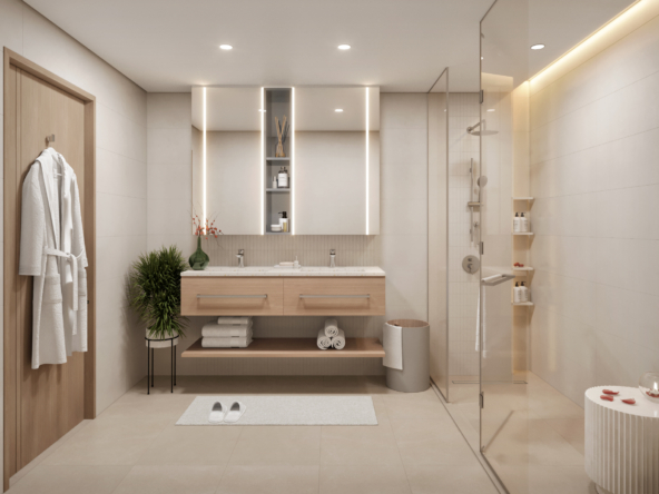 Spacious bathroom with contemporary design elements and high-end finishes