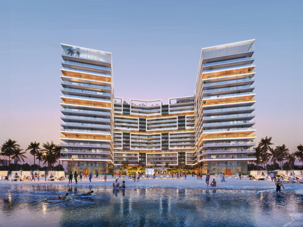 Luxurious beachfront residential towers at Damac Shoreline, Ras Al Khaimah, offering stunning views and a prime location.