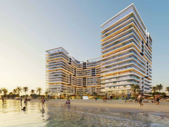 Damac Shoreline, a new development on Al Marjan Island, featuring contemporary architecture and stunning ocean views.